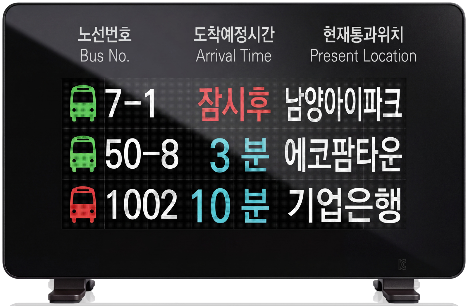 버스정보안내 전광판(BIT) 표출 화면